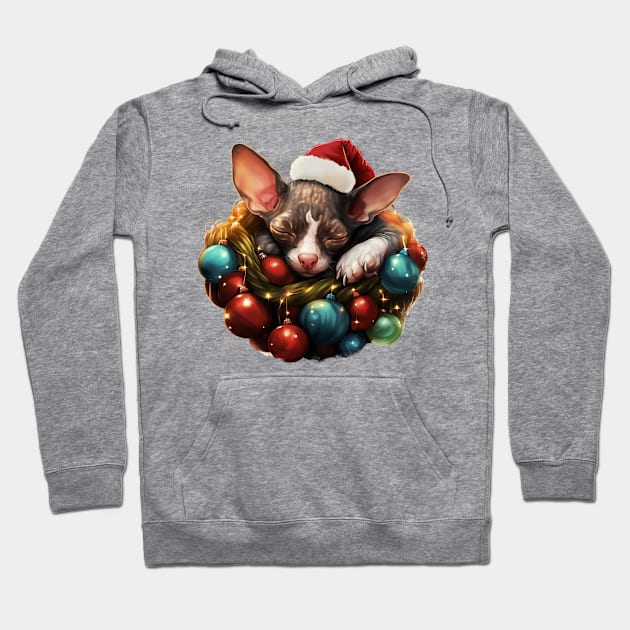 Lazy Cornish Rex Cat At Christmas Hoodie by Chromatic Fusion Studio